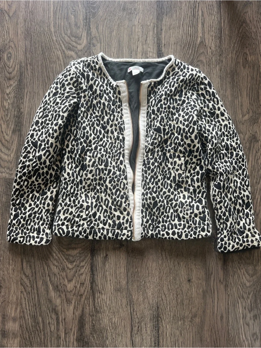 Kids Crewcuts Leopard Print Open-Front Jacket - Black & Cream - Size 6/7